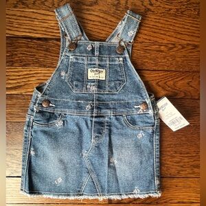OshKosh Baby Girl Denim Overall Dress with Pink Floral Print - Size 9M NWT
